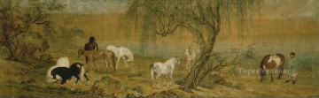 中国 Painting - 田舎のアンティーク中国のラング輝く馬
